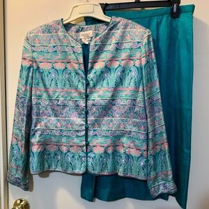 Vintage Adrianna Papell Women's Silk Jacquard Skirt Suit 70's-80's - Size 14P